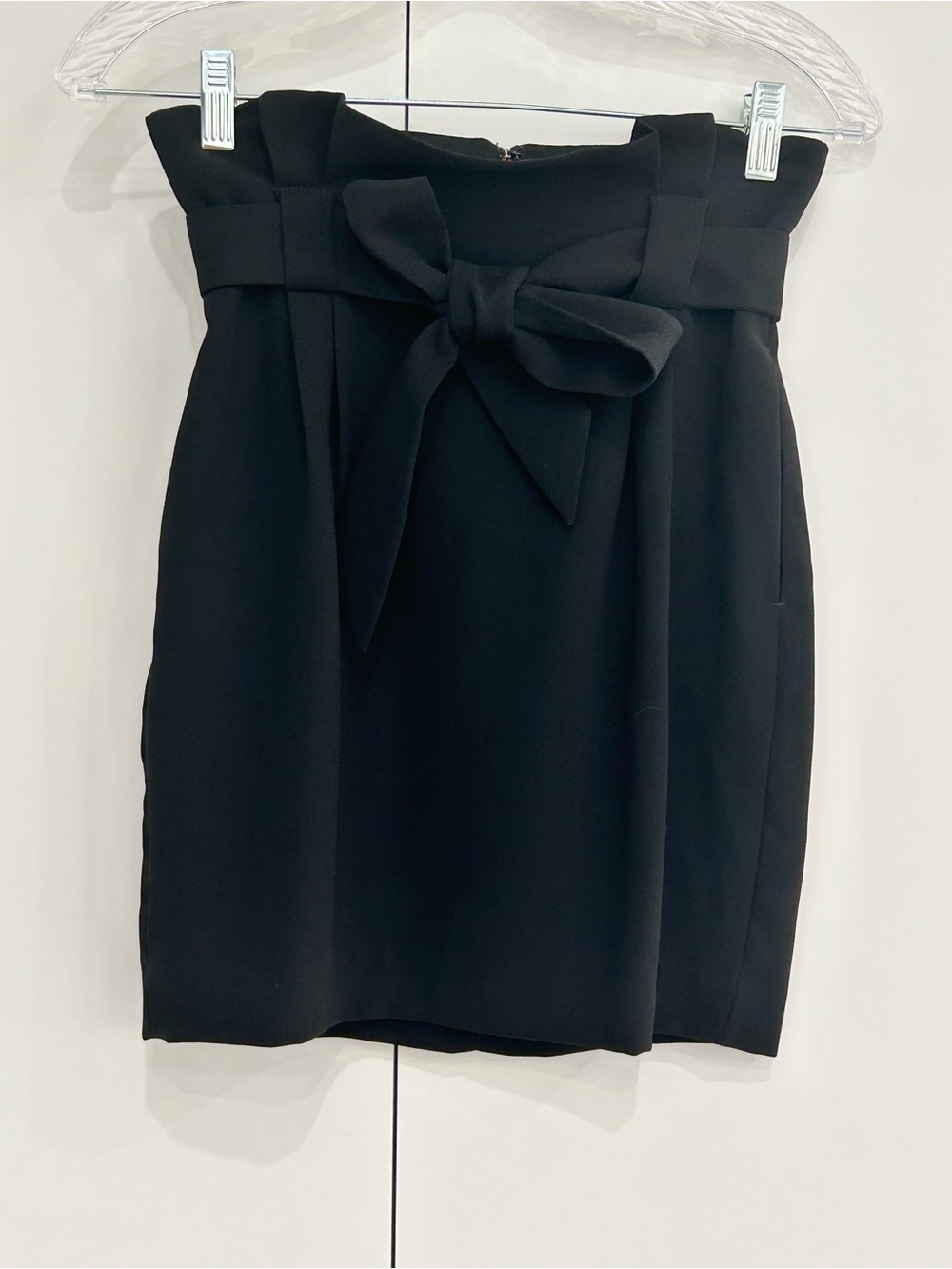 Express Black Paperbag Waist Pencil Skirt with Front Bow Tie